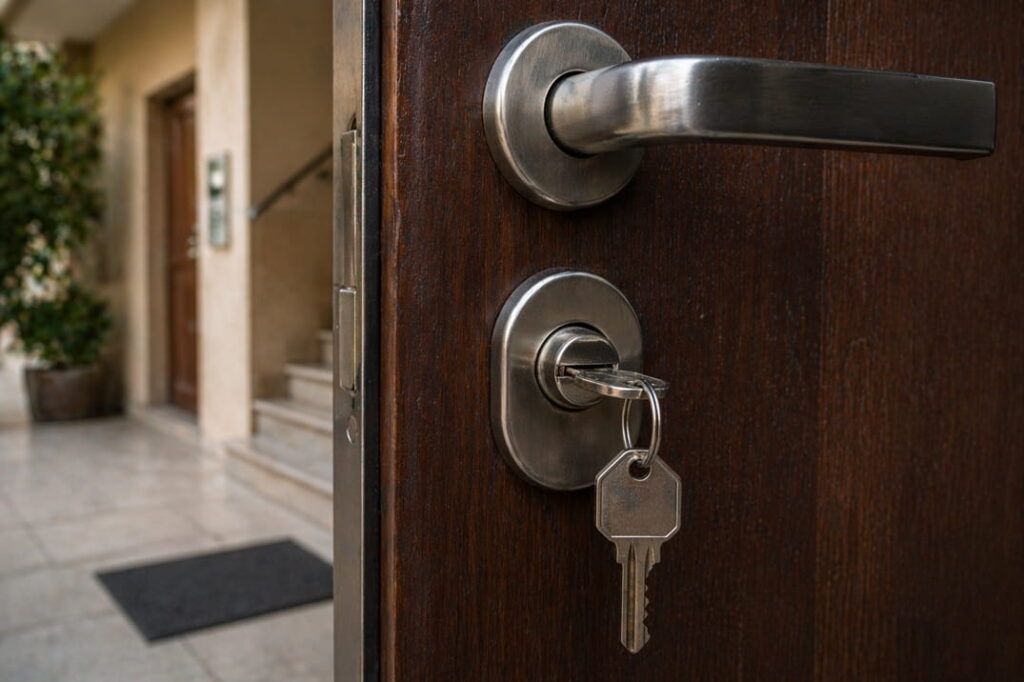 llave atascada en cerradura bloqueada en puerta de vivienda en Salou